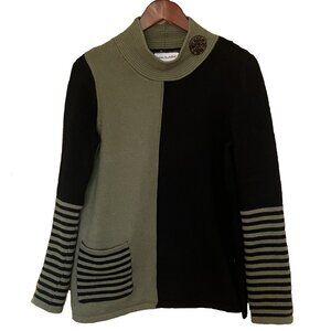 Neon Buddha | Serene Pullover 100% Cotton Black/Green High Neck Sweater – Size M